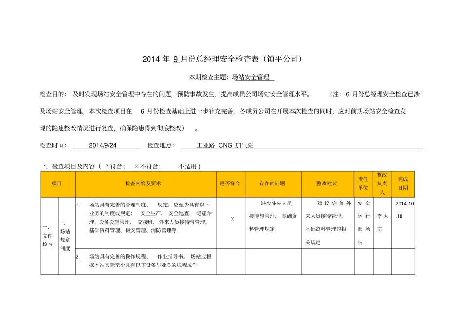 天然气场站安全检查表_第1页
