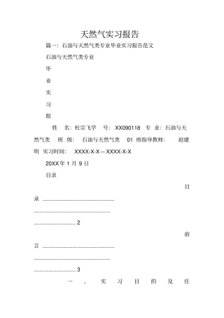 天然气实习报告