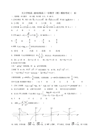 天立学校高2010级高三一诊数学理模拟考试摘要