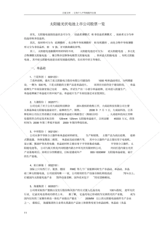 太阳能光伏电池上公司股票一览