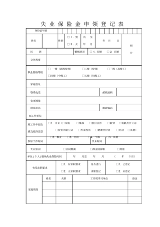 失业保险金申领登记表