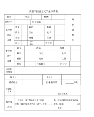 奕聪学园励志奖学金申请表