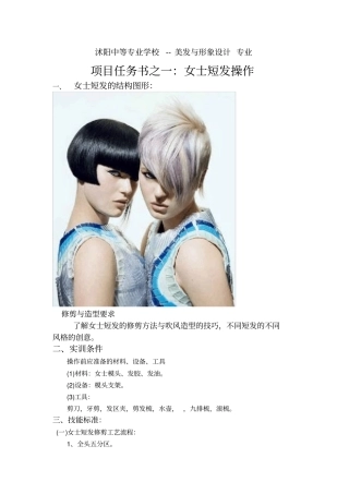 女士短发修剪操作任务书