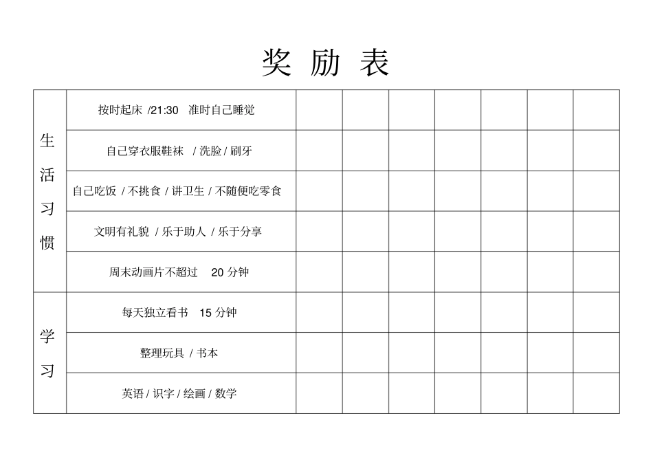 好习惯幼儿园奖励表完美排版直接打印_第1页