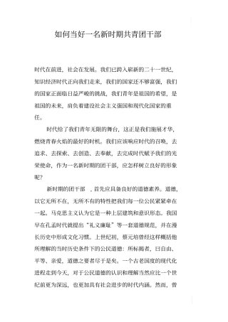 如何当好一名新时期共青团干部