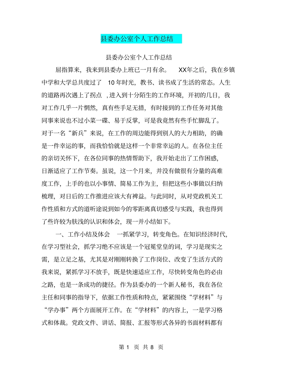 委办公室个人工作总结【可编辑版】_第1页