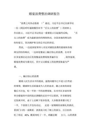 婚宴浪费整治调研报告