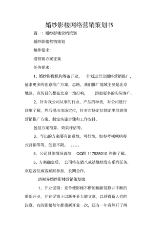 婚纱影楼网络营销策划书