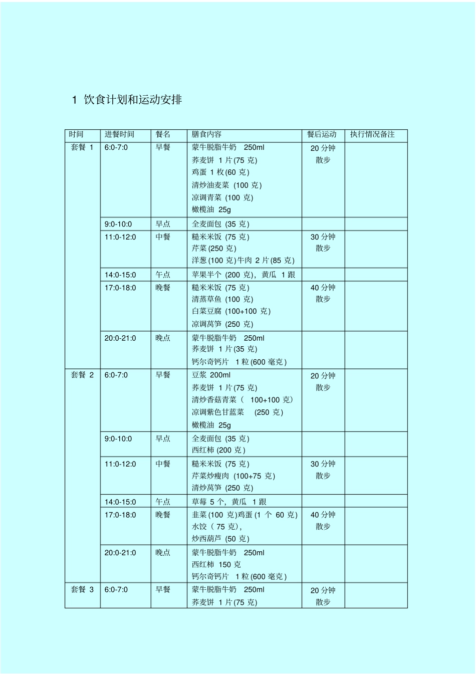 孕期高血糖：食谱与运动计划表_第1页