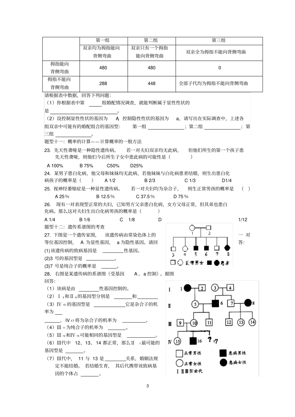 孟德尔分离定律类型题专项练习_第3页