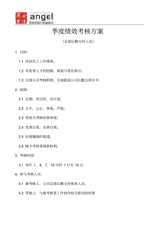 季度绩效考核方案