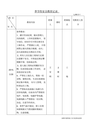 季节性安全教育春夏秋