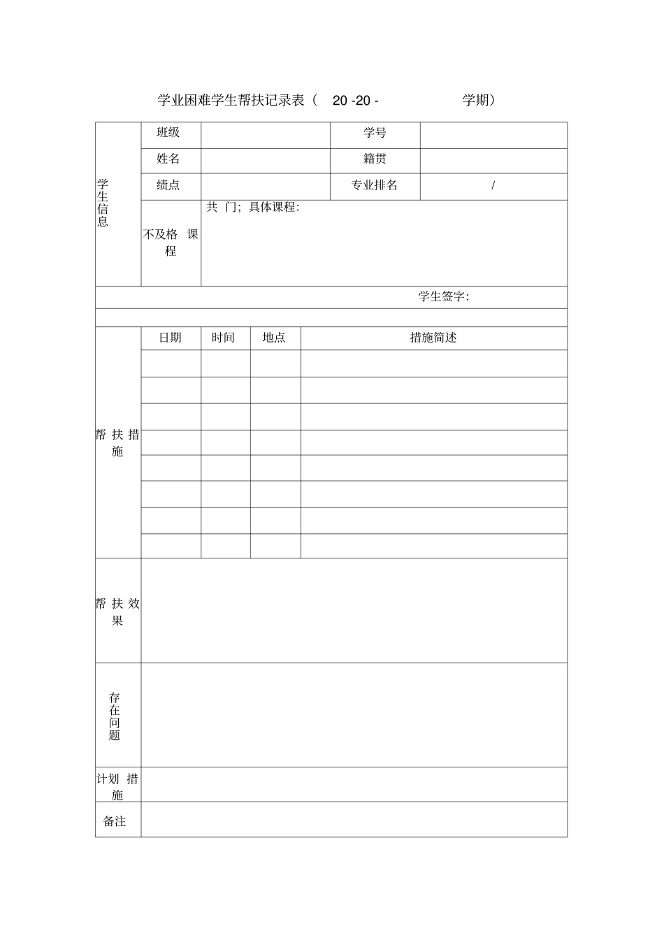 学业困难学生帮扶记录表_第1页