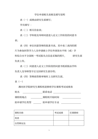 学位申请相关表格及填写说明