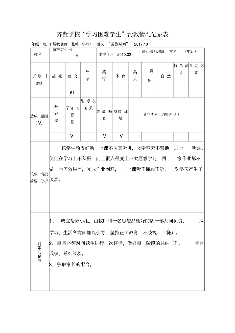 学困生帮教记录表_第1页