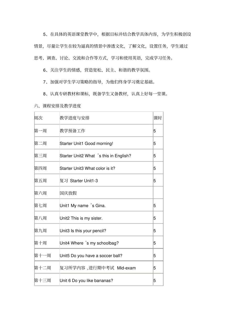 学年七年级上期英语教学计划人教新目标版_第3页