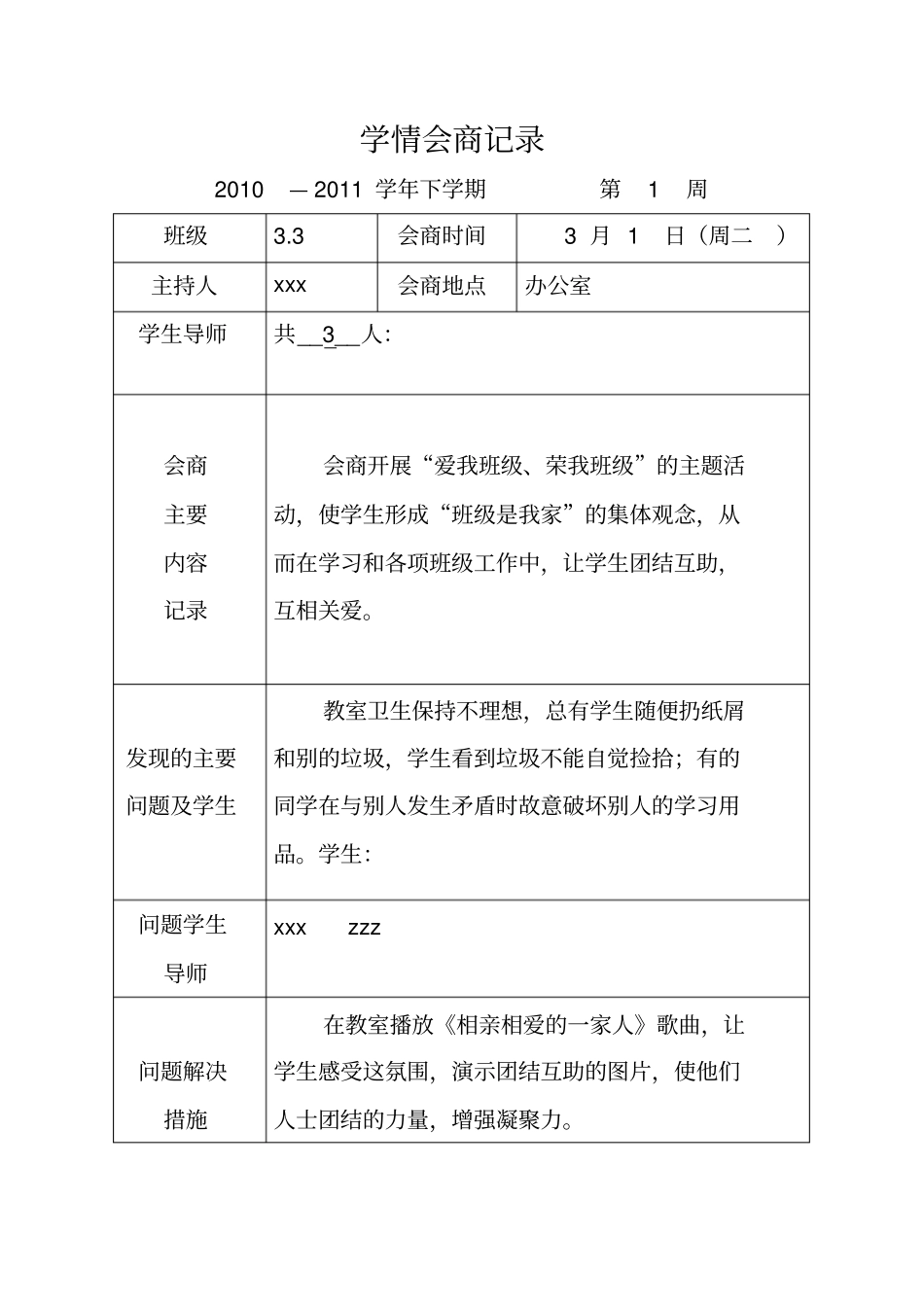 学情会商记录表_第1页