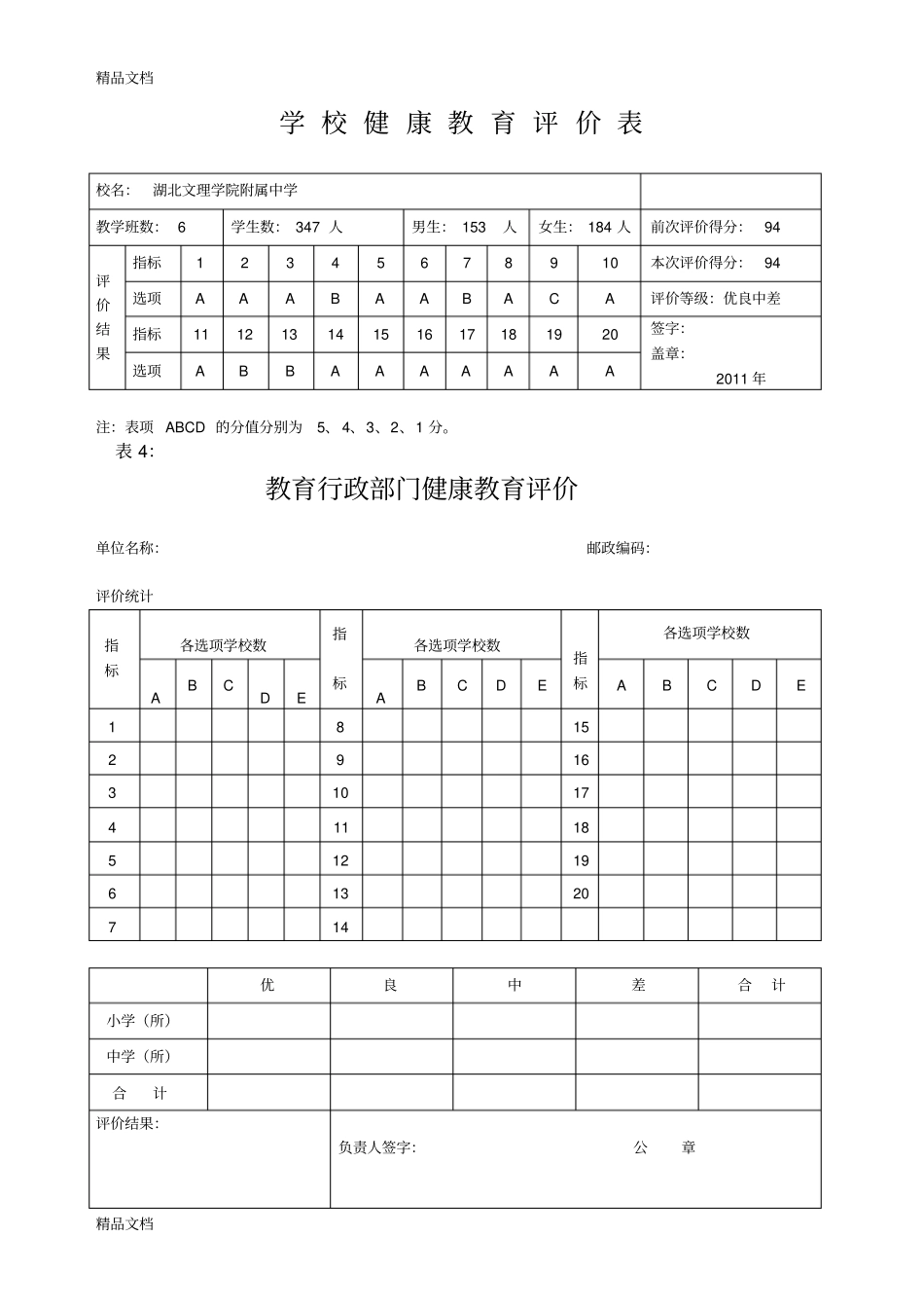 学校健康教育评价记录表教程文件_第1页