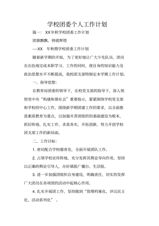 学校团委个人工作计划