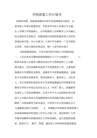 学校团委工作计划书