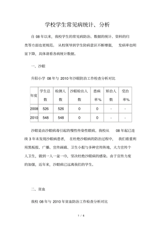 学校学生常见病统计、分析