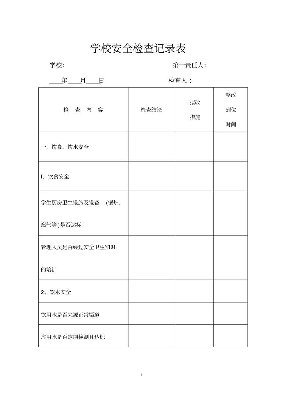 学校安全检查记录表_第1页