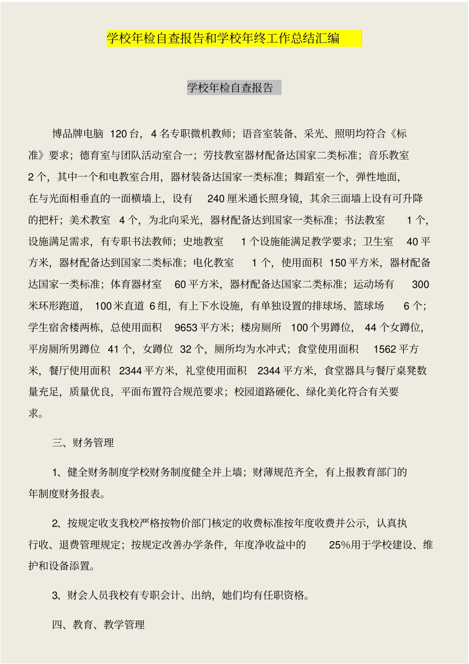 学校年检自查报告和学校年终工作总结汇编_第1页