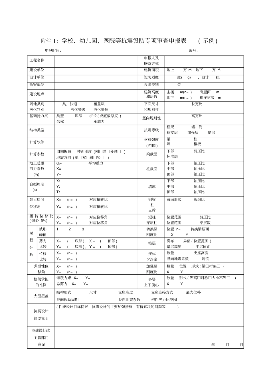 学校幼儿园医院等抗震设防专项审查申报表示_第1页