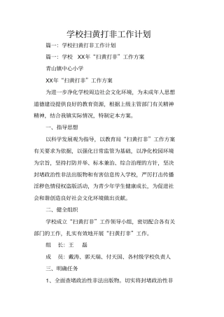 学校扫黄打非工作计划