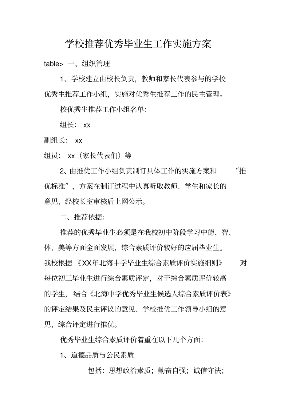 学校推荐优秀毕业生工作实施方案_第1页