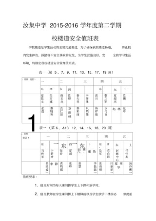 学校楼道安全值班表