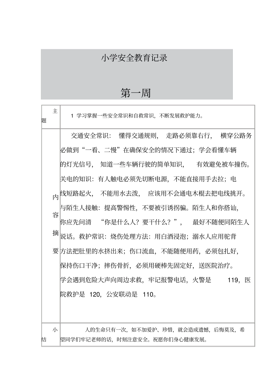 学校每周安全教育记录_第1页