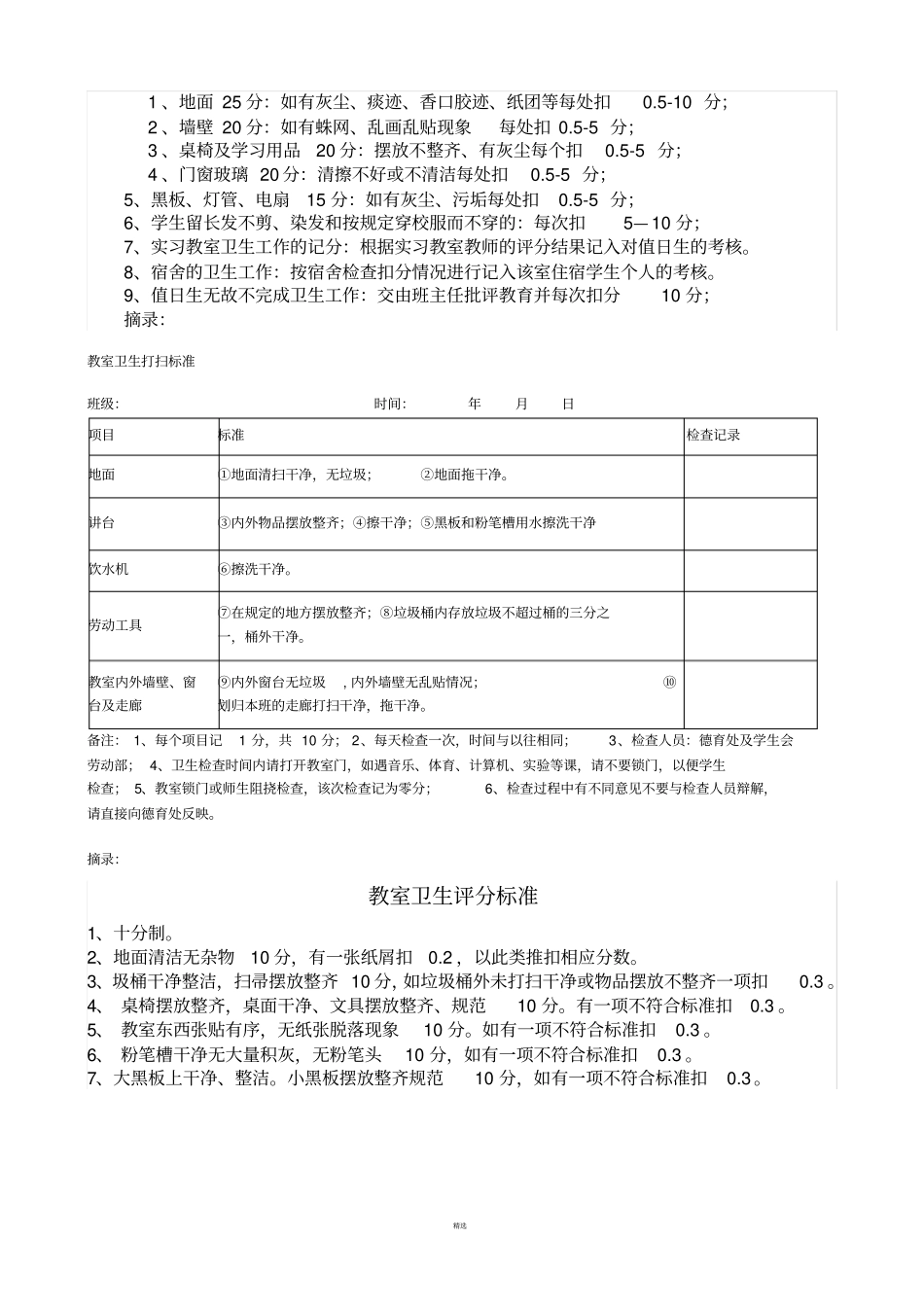 学校班级卫生检查标准及评比制度_第3页