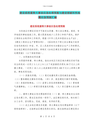 建设系统重特大事故应急处理预案与建设部破坏性地震应急预案汇编