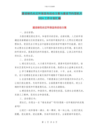 建设绿色社区环保宣传活动方案与建设节约型机关2024工作计划汇编