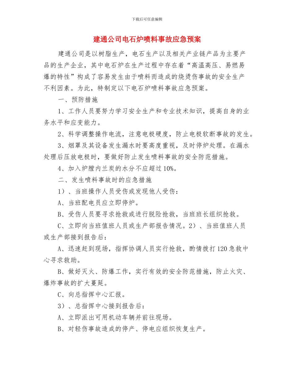 建设项目安全生产月活动方案与建通公司电石炉喷料事故应急预案汇编_第3页