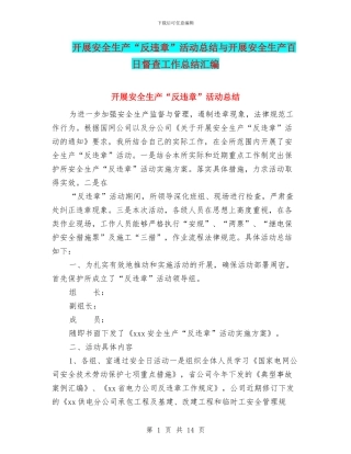 开展安全生产“反违章”活动总结与开展安全生产百日督查工作总结汇编