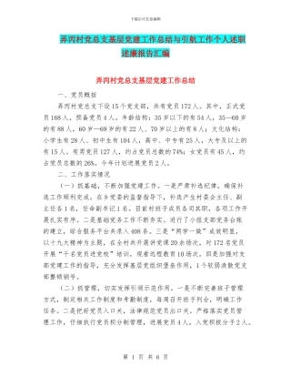 弄丙村党总支基层党建工作总结与引航工作个人述职述廉报告汇编