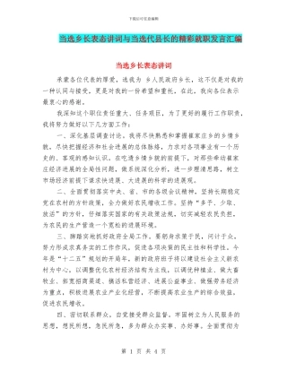 当选乡长表态讲词与当选代县长的精彩就职发言汇编