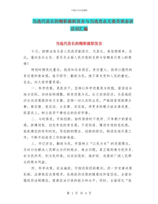 当选代县长的精彩就职发言与当选党总支委员表态讲话词汇编