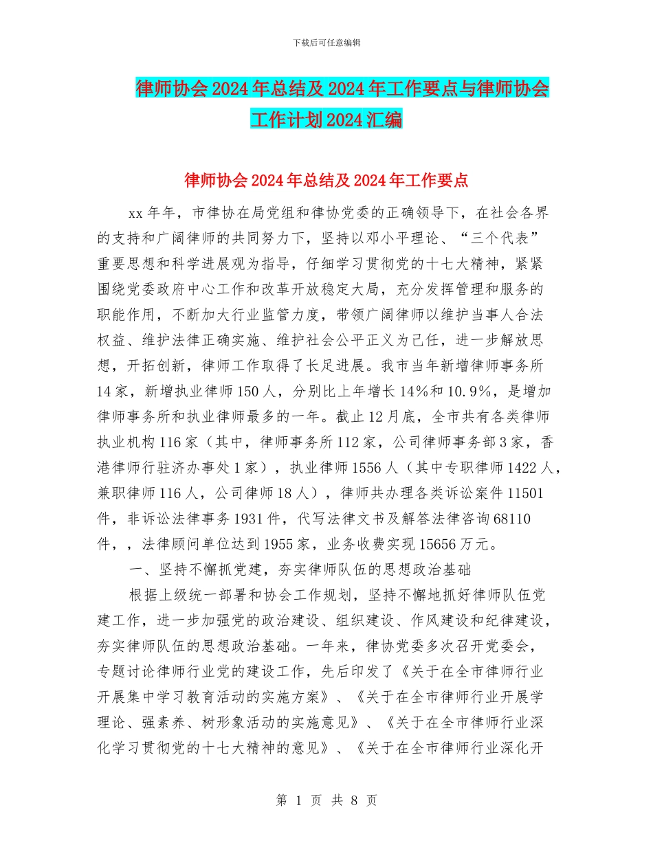 律师协会2024年总结及2024年工作要点与律师协会工作计划2024汇编_第1页