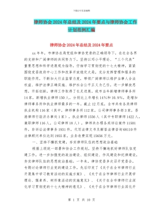 律师协会2024年总结及2024年要点与律师协会工作计划范例汇编