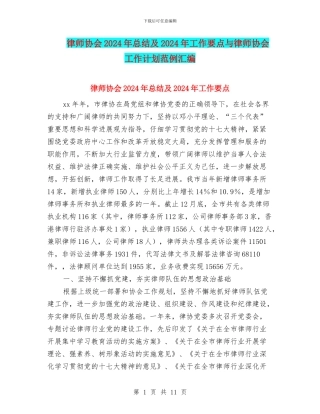 律师协会2024年总结及2024年工作要点与律师协会工作计划范例汇编