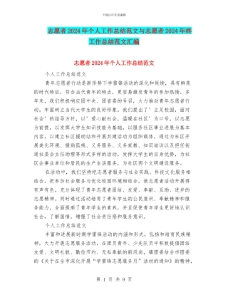 志愿者2024年个人工作总结范文与志愿者2024年终工作总结范文汇编