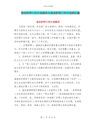 急诊护师工作计划报告与急诊护师工作计划表汇编