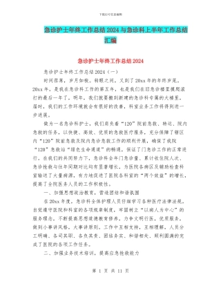 急诊护士年终工作总结2024与急诊科上半年工作总结汇编