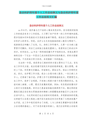 急诊科护师年度个人工作总结例文与急诊科护师年度工作总结范文汇编