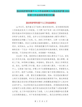 急诊科护师年度个人工作总结例文与急诊科护理2024年度工作总结优秀范文汇编