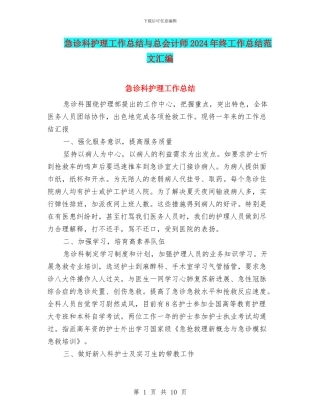 急诊科护理工作总结与总会计师2024年终工作总结范文汇编