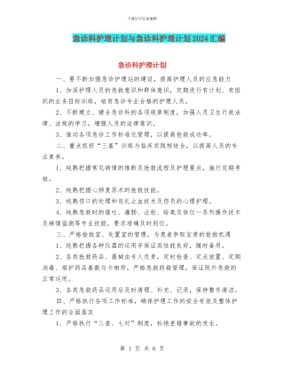 急诊科护理计划与急诊科护理计划2024汇编